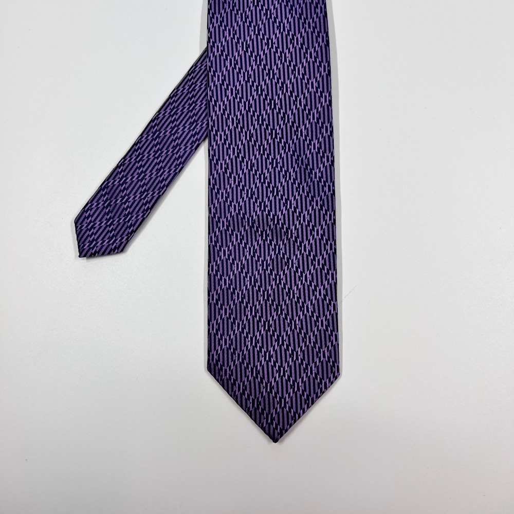 Unbranded Purple Silk Necktie Geometric Diamond Pattern Mens OS